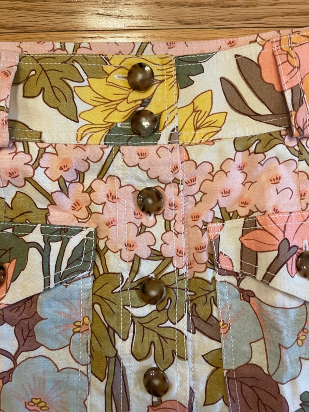 Sezane 70’s Printed Linen blend button front Betty Mini Skirt size 6 / 38 - Picture 3 of 6
